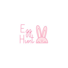Egg Hunt, Easter bunny, pink colors doodle vector illustration - 750609434