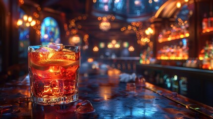  drink with oval glass, dark atmosphere, hyper realistic