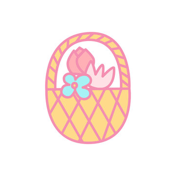 Flower basket, cute vector illustration