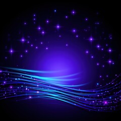 Blue and purple neon luxury background with shiny stars and waves lines and light effect with bokeh elements.