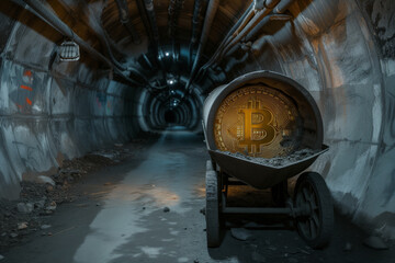 Bitcoin mining in the mine: a cart with coins