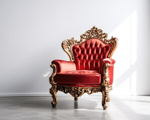 Luxury Red Leather Armchair in a White Room with sunlight