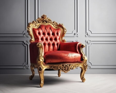 Luxury Red Gold Antique Armchair in Classic Interior