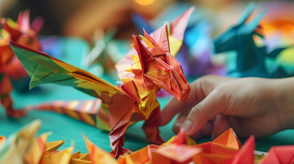 The skill of a paper artisan handcrafting unique and intricate origami pieces, with a focus on the...