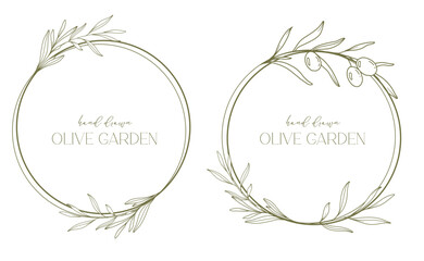 Olives Line Drawing. Black and white Olive Frame. Olive Wreath Isolated. Floral Line Art. Fine Line Olive  illustration. Black and white Olive Branches. Hand Drawn Olive. Wedding invitation greenery