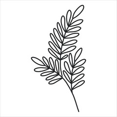 Fototapeta na wymiar Black silhouette of a plant branch. Flower branch in outline style hand drawn on isolated white background. Vector stock illustration. Minimal line art for print, cover or tattoo.