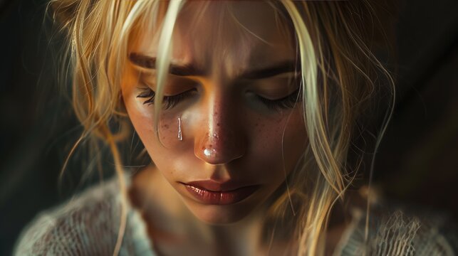 Sad woman crying portrait