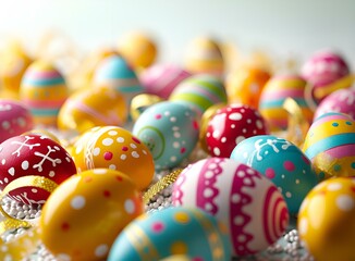 Fototapeta na wymiar Perfect colorful handmade and beautiful Easter eggs background 