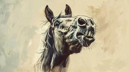 Deurstickers The horse head. Sketch art. Surprised emotion. © Rimsha