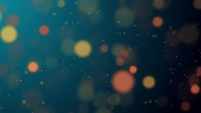 abstract gold bokeh on dark blue 4k motion background, glowing shiny particles, blank design element