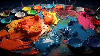An artist's palette overflows with a riot of colors, each shade waiting to be transformed into a work of art