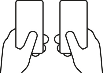 Hands hold smartphones in a vertical position. Illustration for comparing smartphones. Vector icons, emblem.