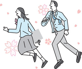 希望に満ちて走る学生男女ー横顔ー全身ー卒業ー入学ー人物シンプルベクターイラスト素材