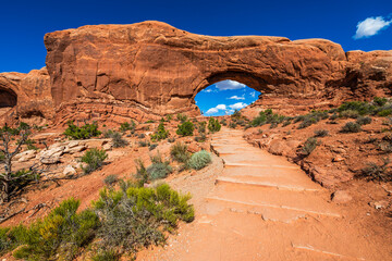 The North Window Arch in the Arches National Park in the Moab, Utah, USA.