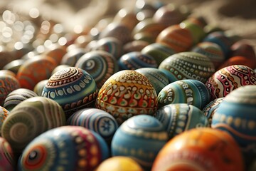 many easter eggs are colorful with polka dots on them
