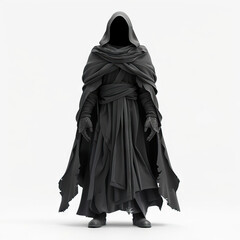 Naklejka premium Shadowcaster Assassin: A shadowy figure cloaked in darkness. 3d render in minimal style isolated on white backdrop
