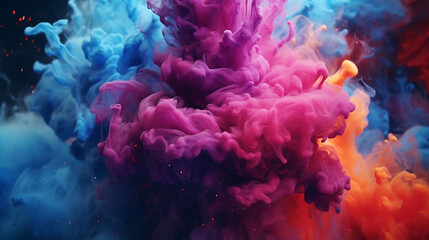 A close-up shot captures the moment when two colors collide, creating a beautiful and unexpected explosion of pigment - obrazy, fototapety, plakaty