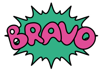 Bravo retro design lettering. Inspirational word. Motivational word. Comic book explosion lettering style. Bubble letters typography. Inscription for t-shirts, posters, cards, label, sticker.