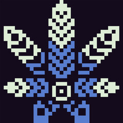 Marijuana leaf sticker, pixel art abstract icon, cannabis sign, hemp isolated vector illustration. 8-bit sprite. Design element for print, web, prints, t-shirt, logo, mobile app.