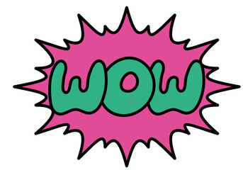 Wow retro design lettering. Inspirational word. Motivational word. Comic book explosion lettering style. Bubble letters typography. Inscription for t-shirts, posters, cards, label, sticker.