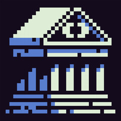 Bank building abstract icon. Flat style. Pixel art. Knitting design. 8-bit. Isolated abstract vector illustration.