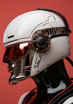Robot face profile. Rendering of a Digital Military Futuristic Safety Helmet. Electrical equipment of the future. Military and civil 3d illustration.