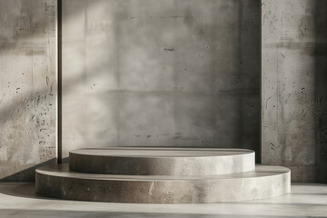 empty grey stone podium on grey background (1)