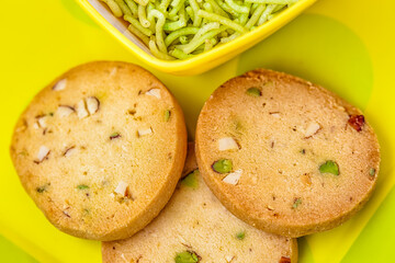 Snacks & tea on isolated background