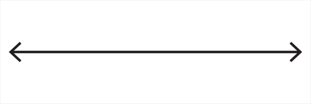 Horizontal dual thin long straight double ended arrow. Contour isolated vector image on white background.