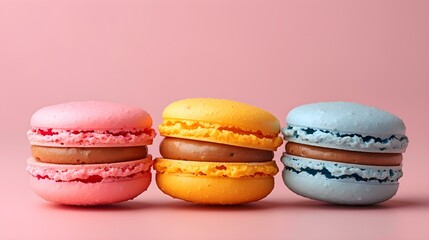 Display of eye-catching and delectable macarons set against a plain backdrop. Concept Food Photography, Elegant Desserts, Macaron Display, Plain Background, Colorful Treats