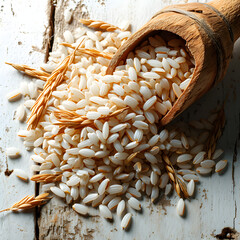 Pile of White Rice Grains. Paddy Rice