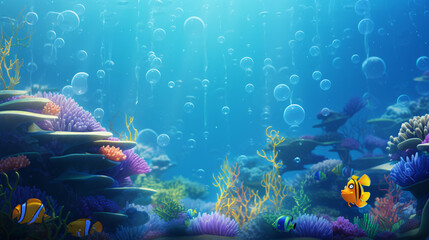 Air bubbles tropical aquarium ocean underwater background