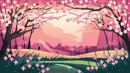 Obraz na płótnie Canvas Flat Design Vector Illustration of Cherry Blossoms 
