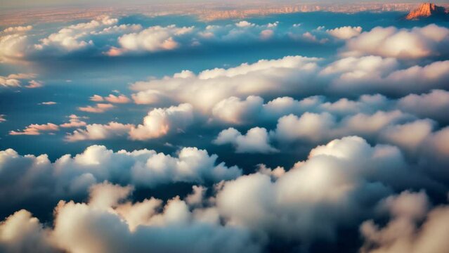 Above the cotton-candy canopy, sunlight paints a masterpiece against the boundless cerulean backdrop. Climate concept. Nature stock footage. Time lapse. Cloud background. 4K UHD.
