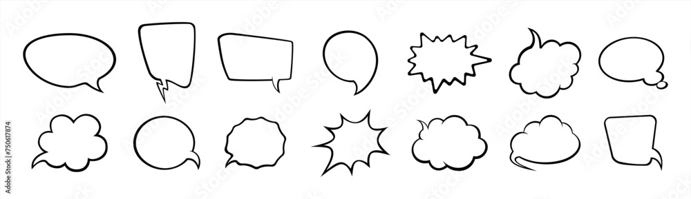 Poster retro empty comic speech bubbles set with black halftone shadows. vintage design, pop art style - st