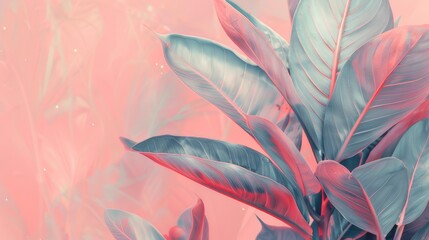 Tropical leaves with pastel shades of pink.