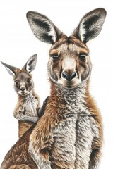 Cute vector illustration of kangaroo and kangaroo baby isolated on white background