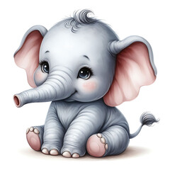 a 3d cartoon little elephant, Wallpaper Illustration, and background of a cute elephant. Front view. Concept of cute baby animal, icon.