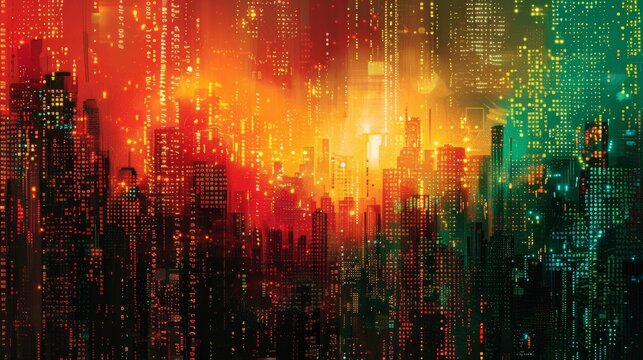 An artistic backdrop featuring intricate programming patterns and digital code, symbolizing the beauty of software development and data processing.