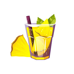 Pineapple cocktail. Summer refreshing drink, lemonade with pineapple and mint. Vector illustration.