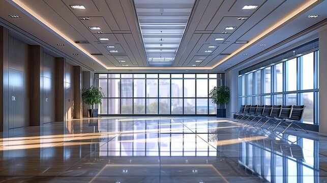 Empty business conference room with bright lighting.