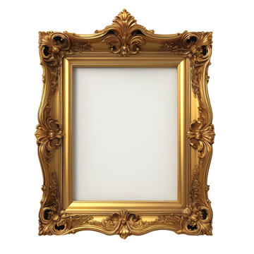 3D Render of a Golden Decorative Vintage Frame Isolated isolated on transparent background PNG file