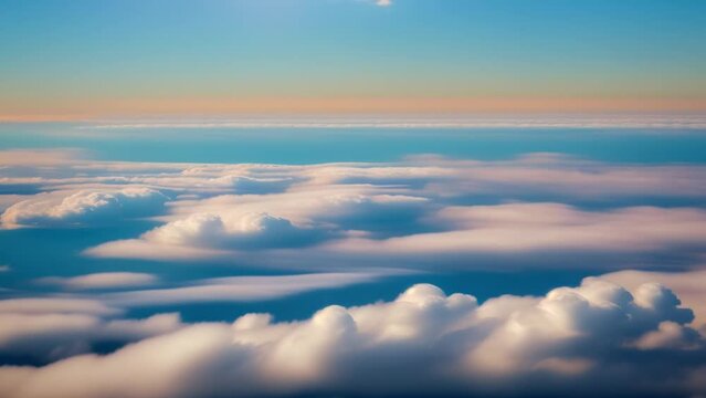 Tranquil blue sky draped with cotton candy clouds, a serene canvas from above. Atmosphere concept. Nature stock footage. Timelapse. Cloud background. 4K HDR.
