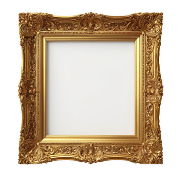 Golden Vintage Frame in 3D Rendering Isolated on White isolated on transparent background PNG file