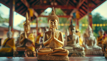 Golden Buddha statues at a temple