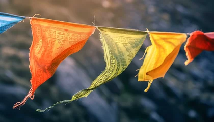 Papier Peint photo Himalaya Colorful Buddhist prayer flags