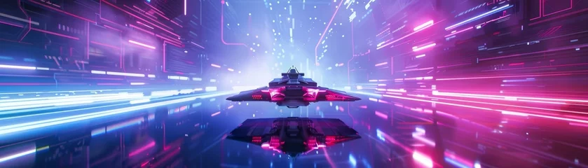 Foto op Plexiglas Autonomous ships sailing in neon seas fantasy horizons © kitinut