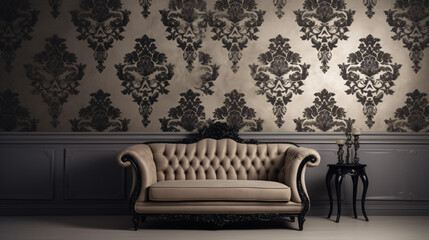 Beige background with gray and black vintage wallpaper