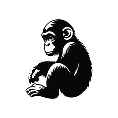 Baby Chimpanzee Silhouette, Artistic Vector Rendering