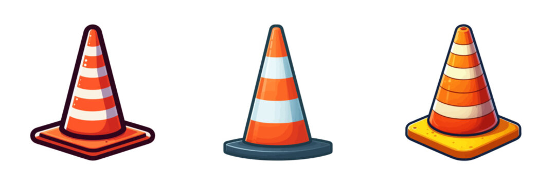 Group of Traffic Cones Positioned Together. Cartoon Vector
